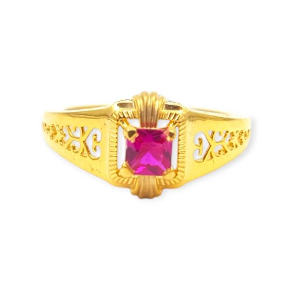 Beautiful Gold Ring with Solitaire and Pink Stones in Amazing Design